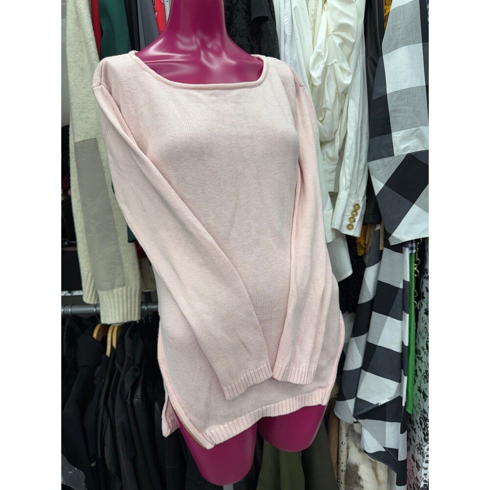 NY&Co Pink Scoop Neck Long Sleeve Tunic Sweater Size Zipper Accents, Small